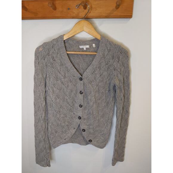 VINCE Gray Pointelle Cardigan Alpaca Cashmere Merino Wool Size M